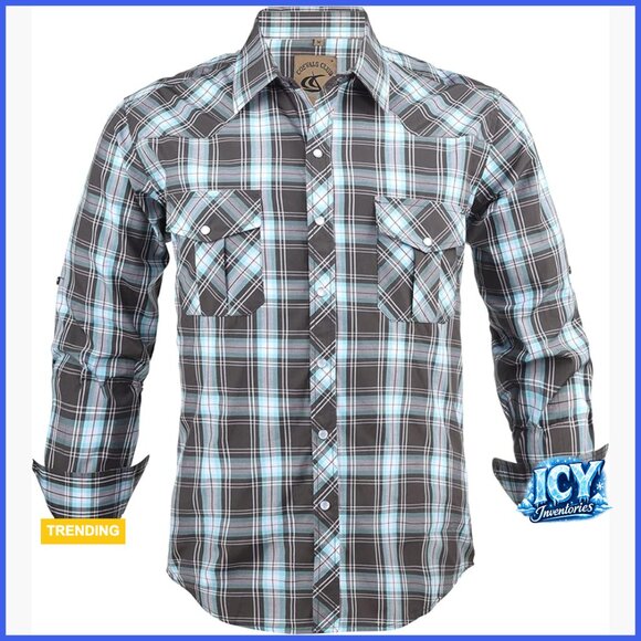 Western Cowboy Long Sleeve Pearl Snap Casual Work Shirt